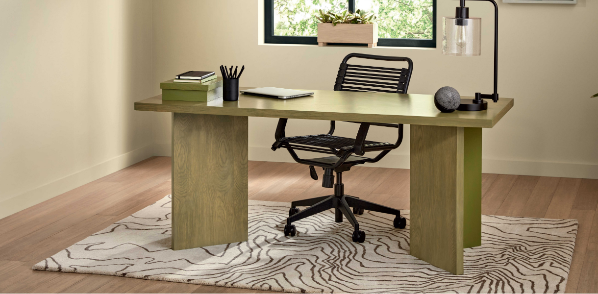 Find a retailer, desk stained Gentle Olive and chair