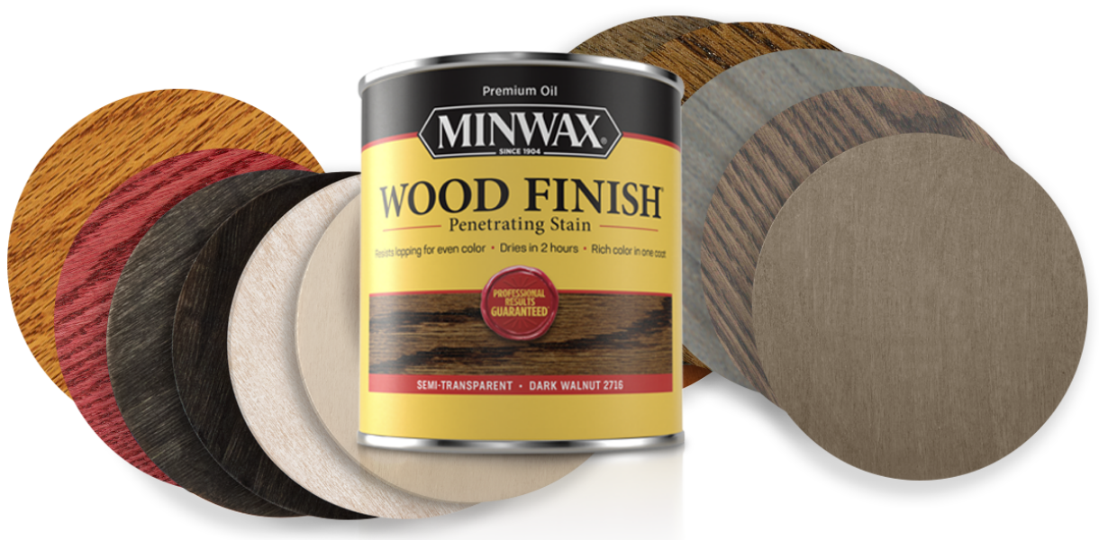 Minwax wood finish stain can and stain samples