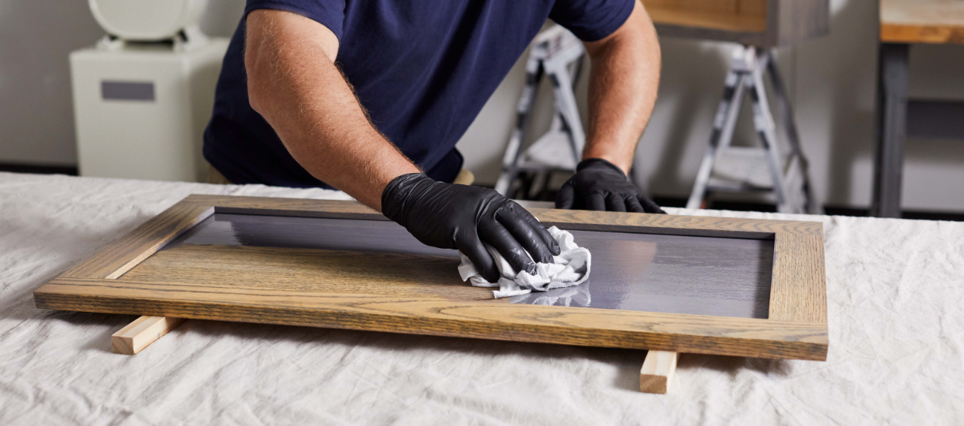 staining a cabinet door