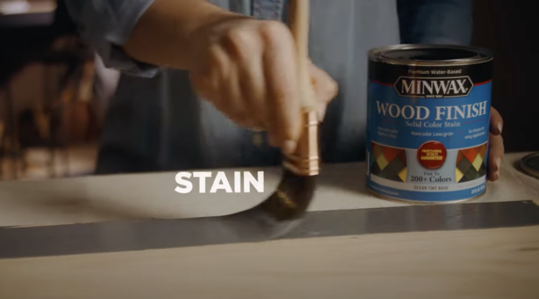 A can of Minwax wood finish solid color stain