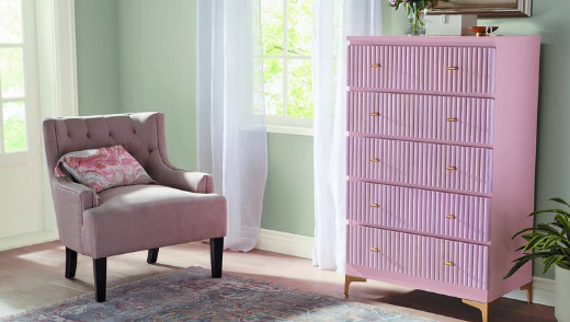 bedroom and pink dresser stained with minwax